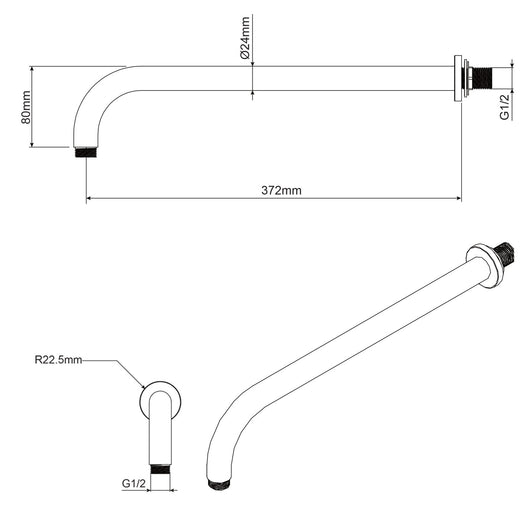 Braccio doccia in ottone a muro lungo 34 cm mod. Gamma