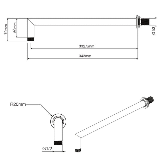 Braccio doccia in ottone a muro lungo 33 cm mod. Delta