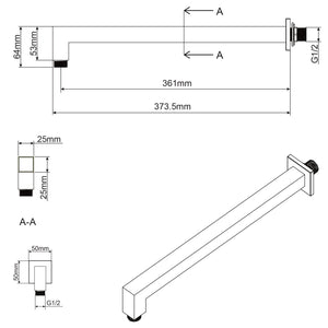 Braccio doccia in ottone a muro lungo 35 cm mod. Theta