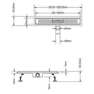 Canalina di scarico doccia in acciaio inox con griglia a righe 110 cm mod. Stripe