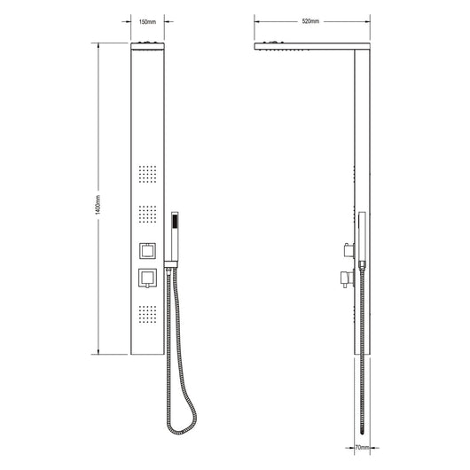 Colonna idromassaggio in alluminio nero 140x15 cm mod. Vittoria