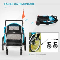 Carrello Trasporto Cani sotto i 30kg, Rimorchio Bici per Cani con Porta Anteriore e Posteriore, Finestre a Rete e Tetto Apribile, 150x82x98-108cm