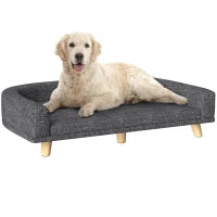 Divano rialzato per cani grandi con cuscino lavabile e gambe in pino, Portata 40 kg, 98 x 67 x 25 cm, Grigio scuro