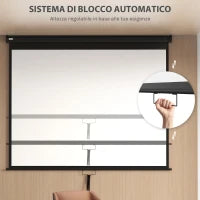 Telo Proiettore 100" Regolabile con Montaggio a Soffitto e Parete, Formato 4:3, 203x152cm, Bianco e Nero