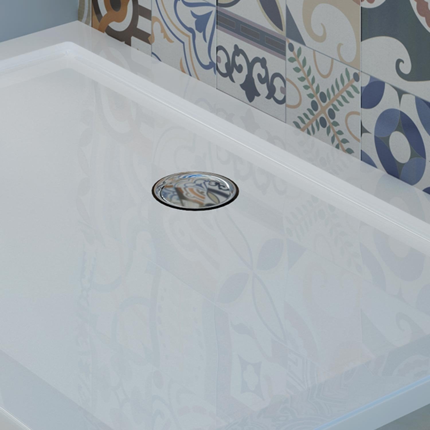 Piatto Doccia Slim 90x120x4 cm Rettangolare Acrilico Bordato Bianco Lucido mod. Flower