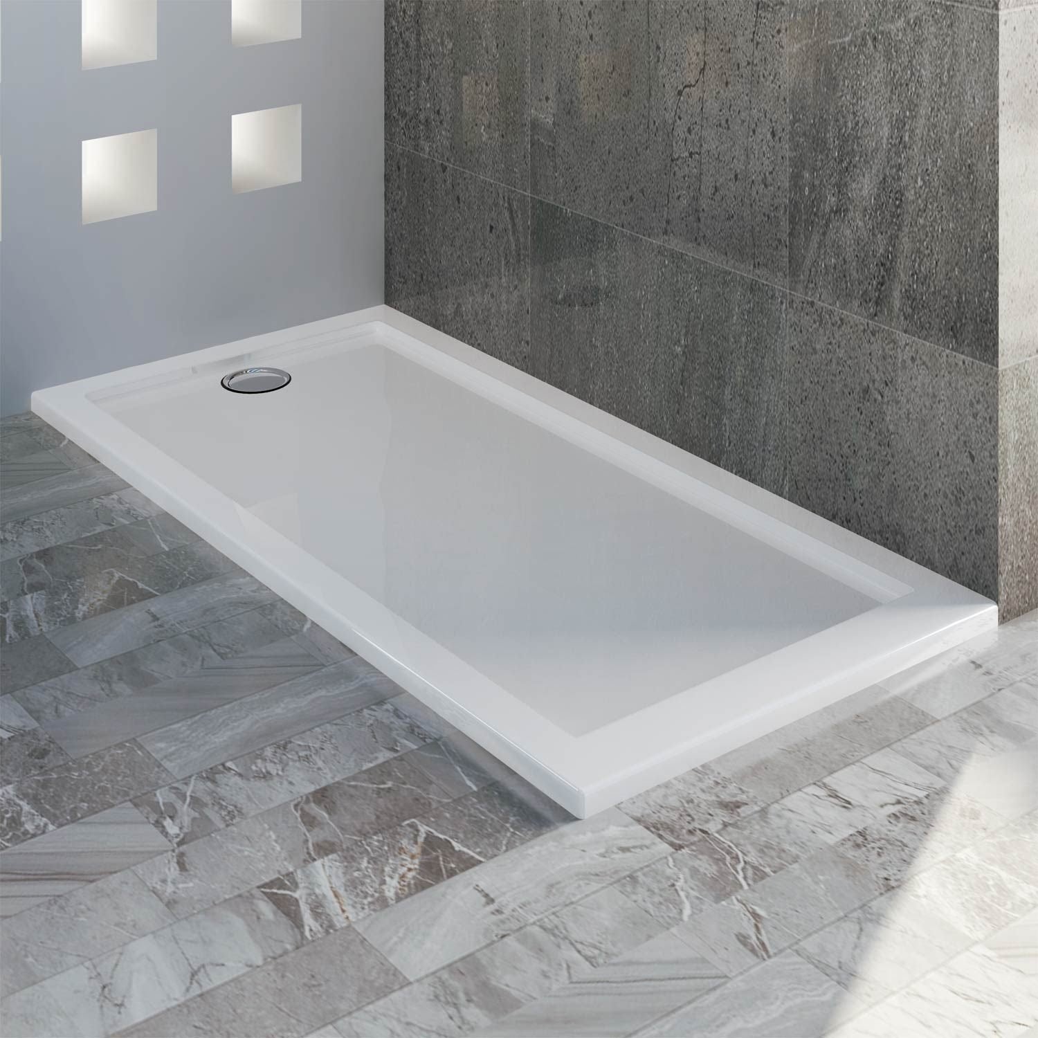 Piatto Doccia Slim 75x160x4 cm Rettangolare Acrilico Bordato Bianco Lucido mod. Flower