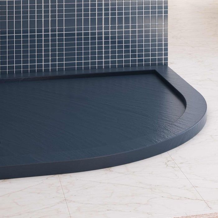 Piatto Doccia Slim 80x80x4 cm Semicircolare Acrilico Bordato Antracite Effetto Pietra mod. Flower