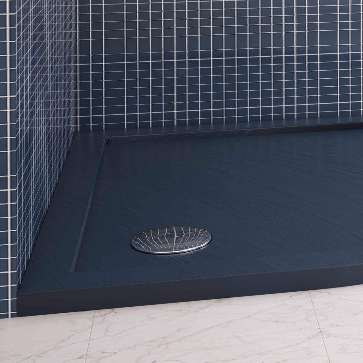 Piatto Doccia Slim 80x80x4 cm Semicircolare Acrilico Bordato Antracite Effetto Pietra mod. Flower