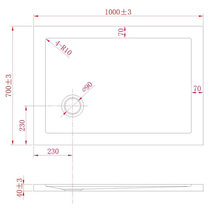 Piatto Doccia Slim 70x100x4 cm Rettangolare Acrilico Bordato Bianco Effetto Pietra mod. Flower