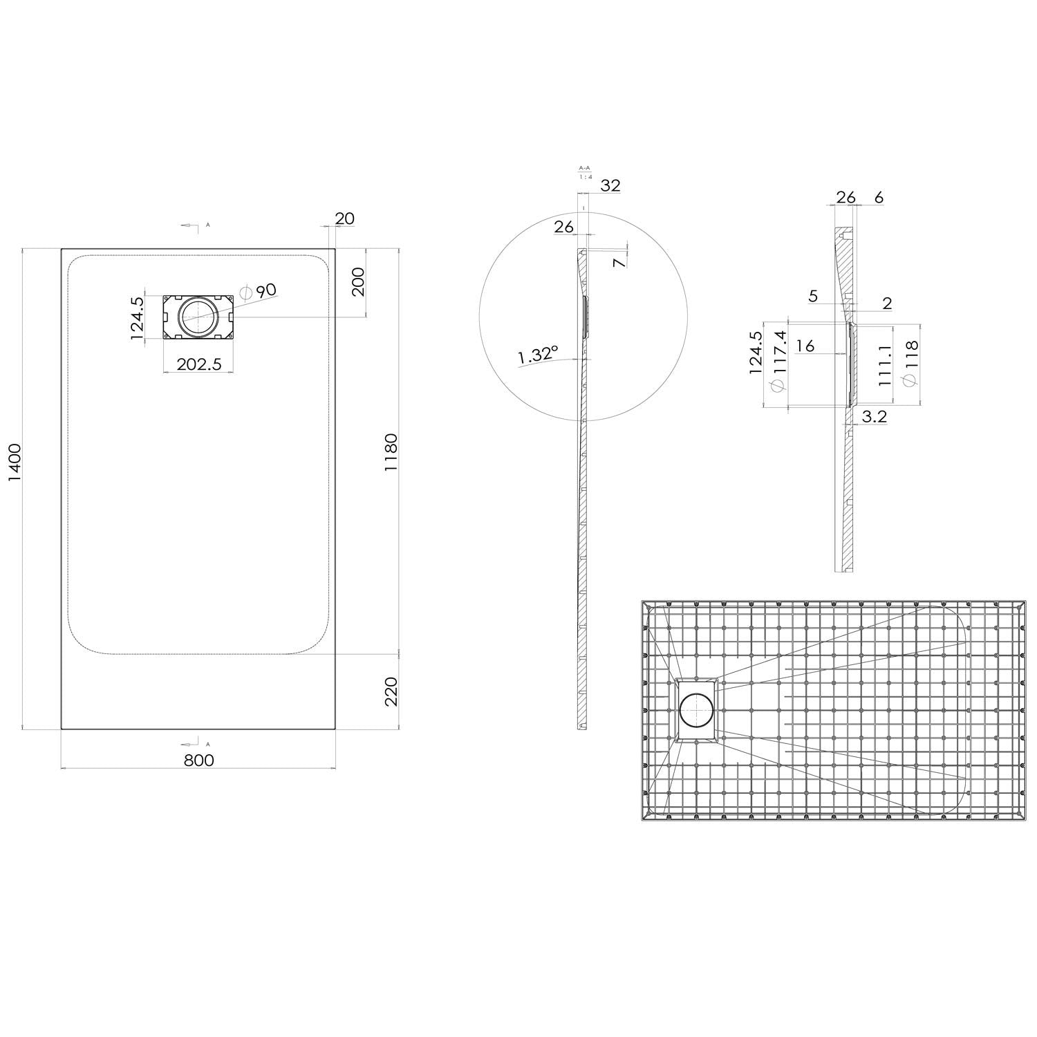 Piatto Doccia 80x140x2 6 CM Rettangolare Bianco Effetto Pietra mod. Blend