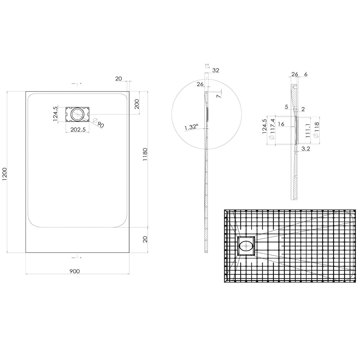 Piatto Doccia 90x120x2 6 CM Rettangolare Bianco Effetto Pietra mod. Blend