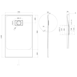 Piatto Doccia 70x110x2 6 CM Rettangolare Antracite Effetto Pietra mod. Blend