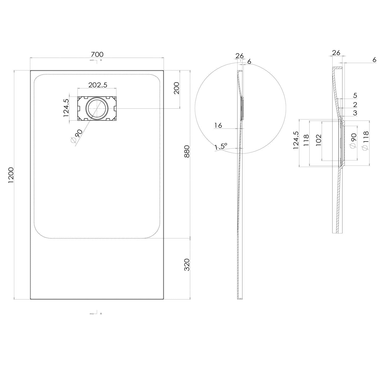 Piatto Doccia 70x120x2 6 CM Rettangolare Antracite Effetto Pietra mod. Blend