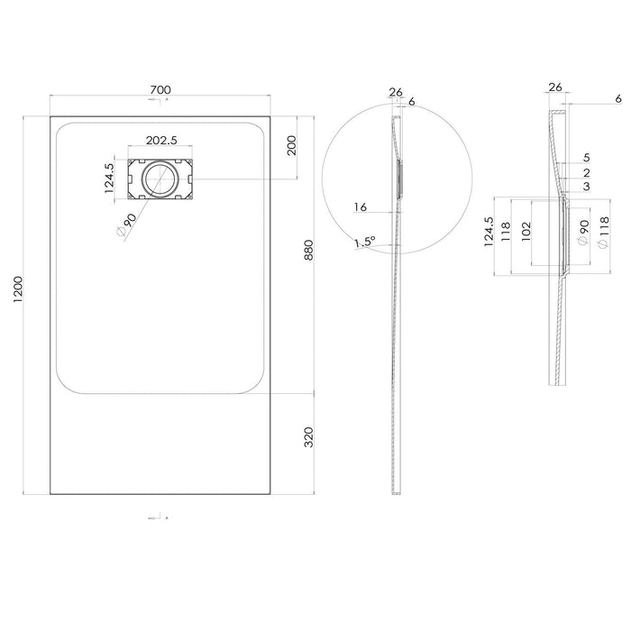 Piatto Doccia 70x120x2 6 CM Rettangolare Antracite Effetto Pietra mod. Blend