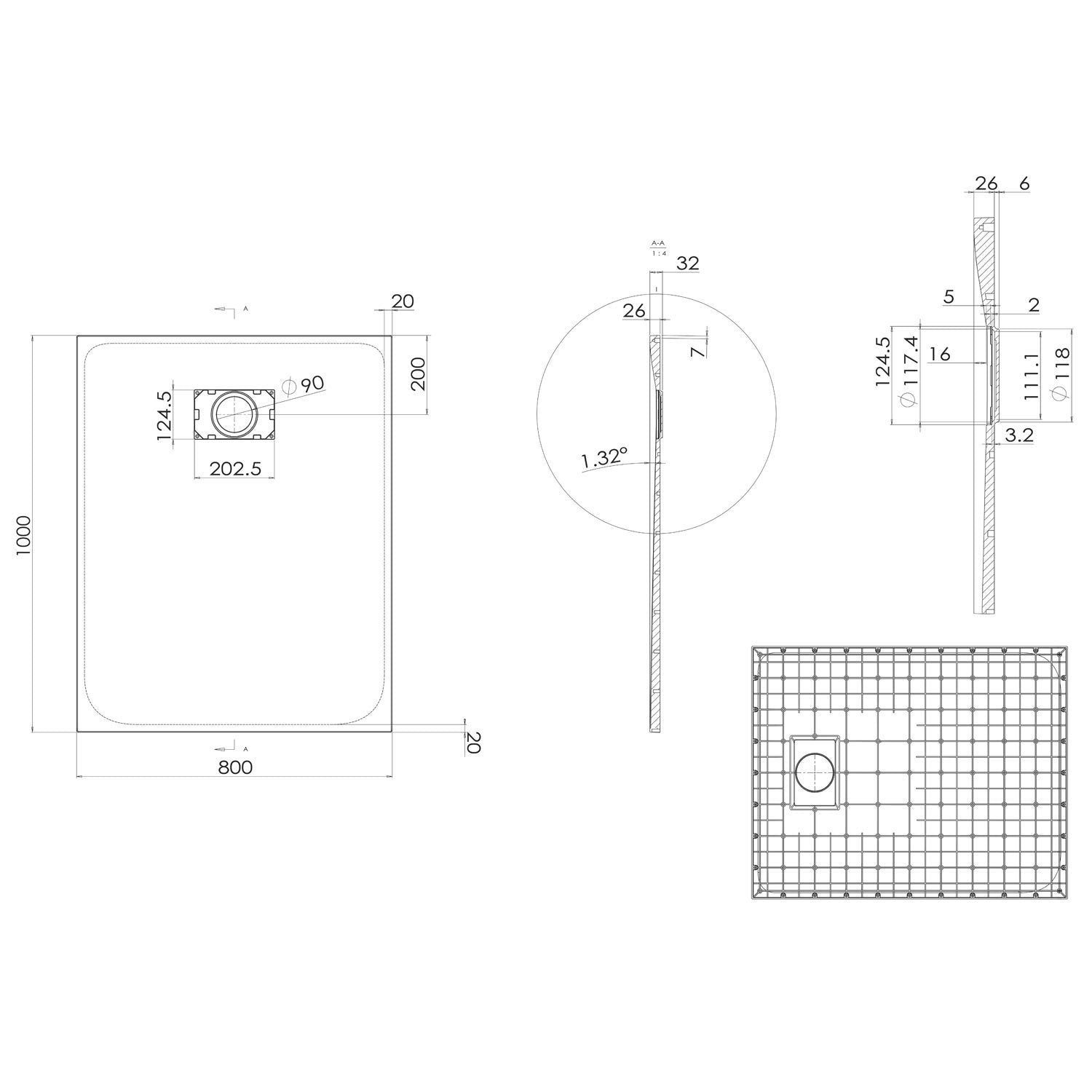 Piatto Doccia 80x100x2 6 CM Rettangolare Antracite Effetto Pietra mod. Blend