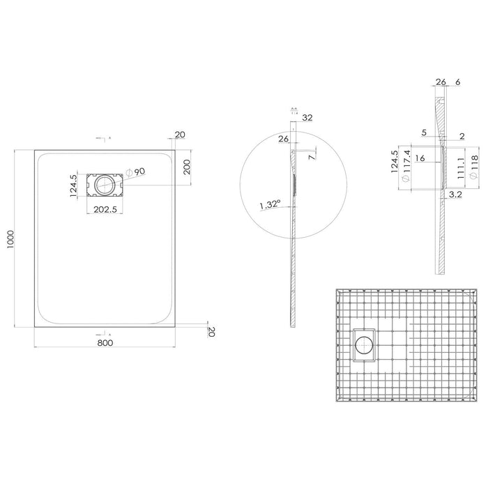 Piatto Doccia 80x100x2 6 CM Rettangolare Antracite Effetto Pietra mod. Blend