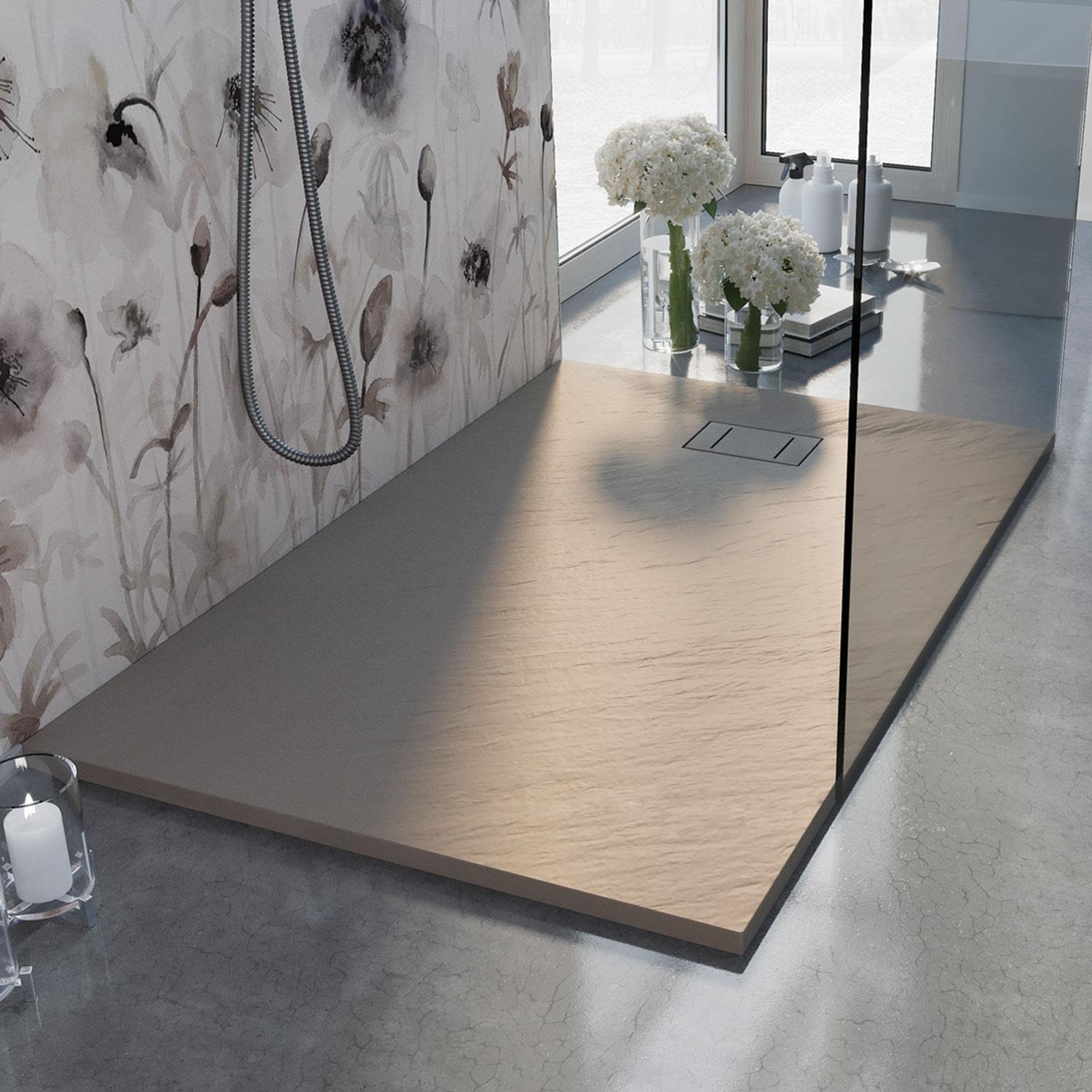 Piatto Doccia 80x130x2 6 CM Rettangolare Antracite Effetto Pietra mod. Blend
