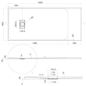 Piatto Doccia 80x180x2 6 CM Rettangolare Antracite Effetto Pietra mod. Blend