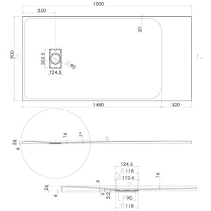 Piatto Doccia 90x180x2 6 CM Rettangolare Antracite Effetto Pietra mod. Blend