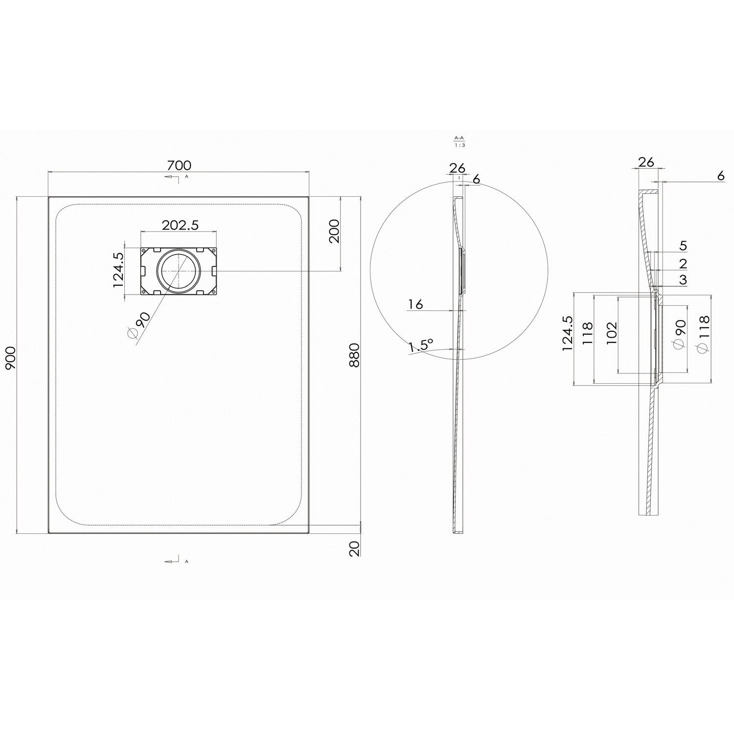 Piatto Doccia 70x90x2 6 CM Rettangolare Tortora Effetto Pietra mod. Blend