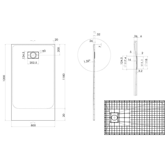 Piatto Doccia 80x120x2 6 CM Rettangolare Tortora Effetto Pietra mod. Blend