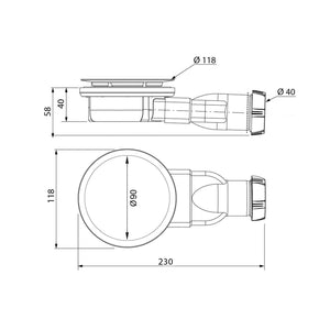 Piletta di Scarico ribassata 90mm per piatto Blend