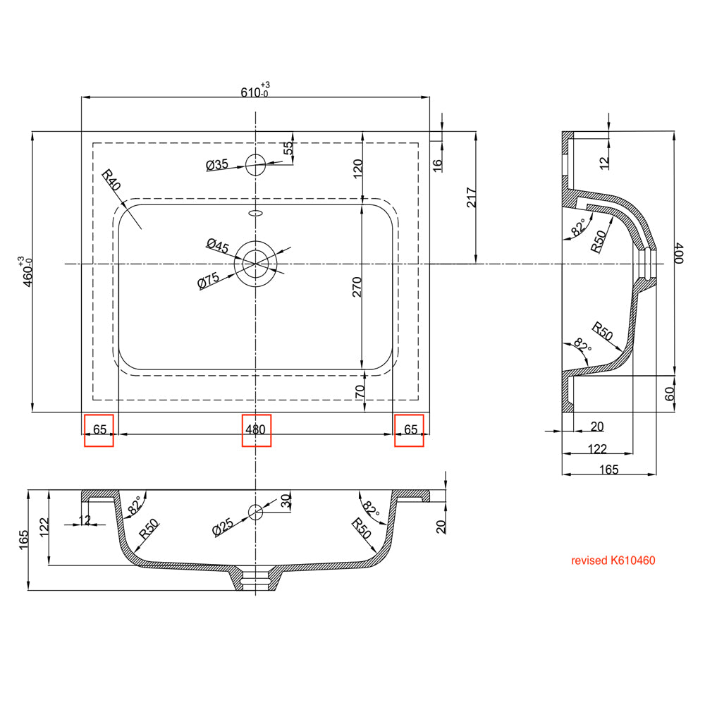 Lavabo ad incasso in mineral marmo dimensioni cm 61x46 per mobile bagno *** confezione 1
