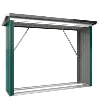 Casetta per Legna in Acciaio Zincato con Base Sollevata e Tetto Inclinato 213x66,5x150 cm Verde
