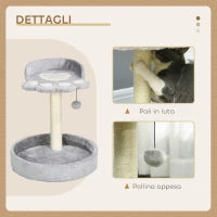 Tiragraffi per Gatti con Lettini, Corda in Juta e Peluche, 41x41x44 cm, Grigio Chiaro