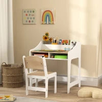 Set Scrivania per Bambini con Spazio di Archiviazione, Scomparti Aperti, Sedia, 3-8 Anni, Legno