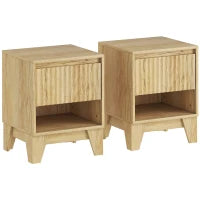 Set di 2 comodini stretti, con vano aperto e 1 cassetto, pannelli a scanalatura 43x40x55cm Legno naturale
