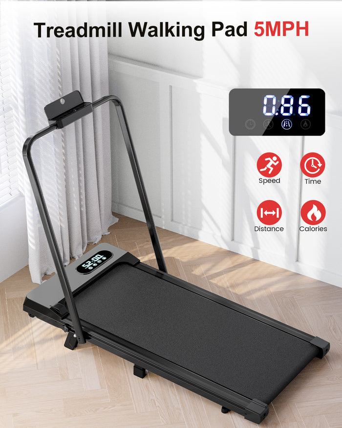 Tapis Roulant Elettrico Pieghevole 1-8 km/h - RATTANTREE - con Inclinazione, Display a LED, Supporto per App e Tablet - Portante 145kg - Nero