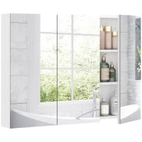 Armadio da Bagno con Specchio Armadio a Parete con 3 Porte Ripiani Regolabili 91,5x11,5x65 cm Bianco
