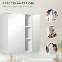 kleankin Armadietto Specchiera Bagno 2 Ante con Ripiani Aperti e Mensole Regolabili, 60x20x61cm, Bianco