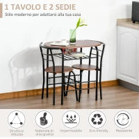 Set Tavolo Moderno con 2 Sedie per Sala da Pranzo, Set 3 Pezzi Mobili Salvaspazio da Cucina, Balcone, Ristorante o Bar, Marrone e Nero