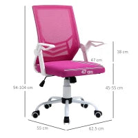 Sedia da Ufficio Ergonomica con Supporto Lombare, Braccioli Pieghevoli, Sedia da Scrivania Girevole in Rete Traspirante con Schienale Reclinabile e Altezza Regolabile, Capacità 120kg, Rosa