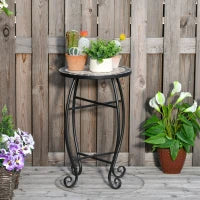 Tavolino da Giardino, Tavolo da Esterno in Metallo Nero e Ceramica, Nero e Arancione Ф36 x 58cm