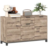 Credenza Buffet in stile Industriale con Cassetto e 3 Armadietti, in Legno Marrone, 120x36.5x70 cm