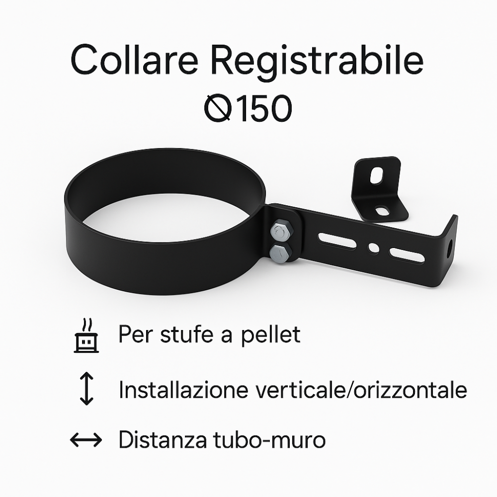 Collare registrabile arredo viteria prolunghe canale fumo muro stufa pellet *** misura Ø 150 mm, confezione 1
