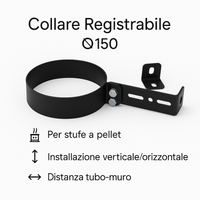 Collare registrabile arredo viteria prolunghe canale fumo muro stufa pellet *** misura Ø 150 mm, confezione 1