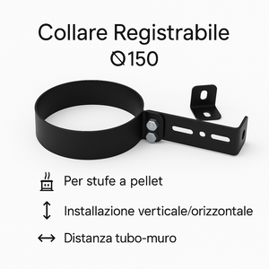Collare registrabile arredo viteria prolunghe canale fumo muro stufa pellet *** misura Ø 150 mm, confezione 1