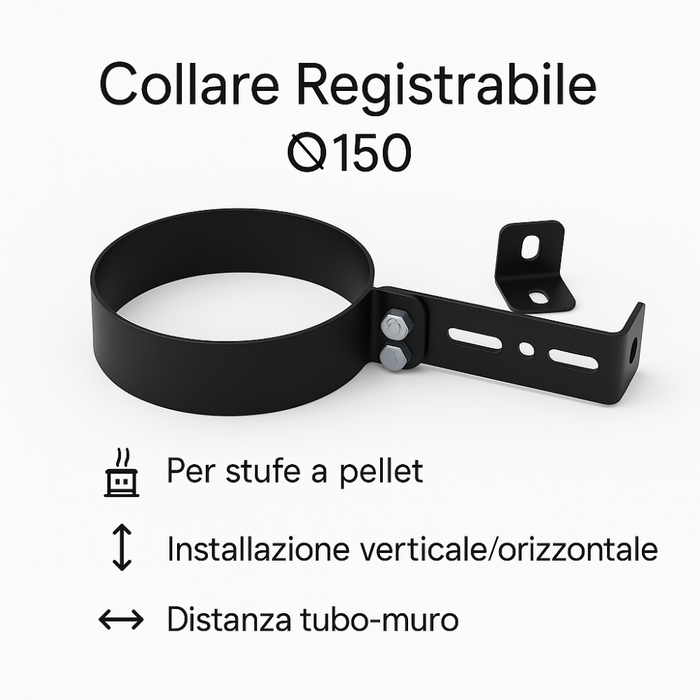 Collare registrabile arredo viteria prolunghe canale fumo muro stufa pellet *** misura Ø 150 mm, confezione 1