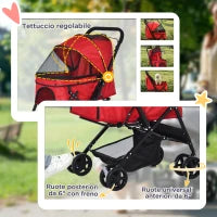 Passeggino per Cani Piccoli Pieghevole con Maniglione Girevole e Ruote con Freni, 76.5x52x95cm, Rosso