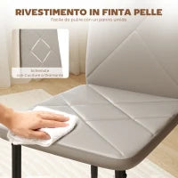 Set di 4 Sedie da Pranzo con Schienale Alto in Finta Pelle e Acciaio, 41x50x97cm, Grigio