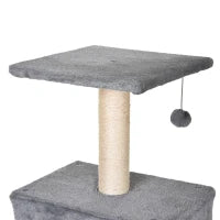 Albero Tiragraffi Accessoriato con Cuccia Lettino Sospeso e 2 Pedane in Peluche Grigio e Corda Sisal 60x49x130cm