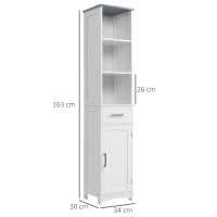 kleankin Armadietto Bagno con Scaffale a 3 Livelli, 1 Cassetto e 1 Mobiletto, 34x30x163cm