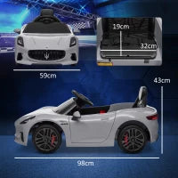 Macchina per Bambini 12V Maserati Gran Turismo Folgore con Telecomando, Età 3-5 Anni, Grigio