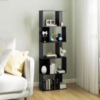 Mobile Libreria in Legno a 5 Ripiani Design Moderno in Legno, 60x24x184.5 cm, Nero