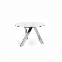 E-STYLO Tavolo fisso con top in vetro temperato e gambe in metallo grigio cromato, 120cm X 120cm H. 75cm.