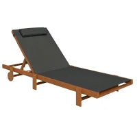 Lettino Prendisole con Schienale Regolabile su 4 Posizioni Ruote e Poggiatesta, Nero